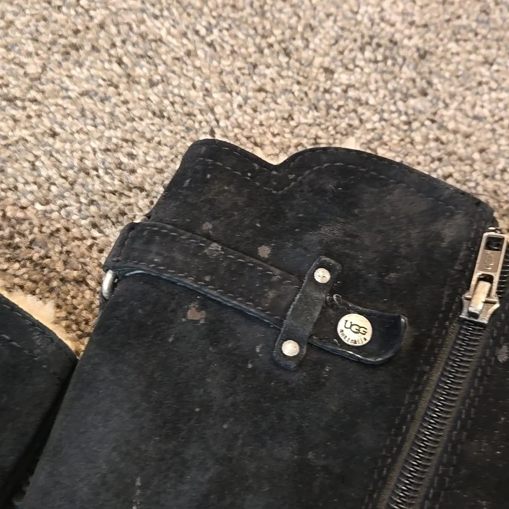 Ugg Australia Women's Jillian 3051 Black Suede Sheepskin Moto Boots Shoes Sz 9